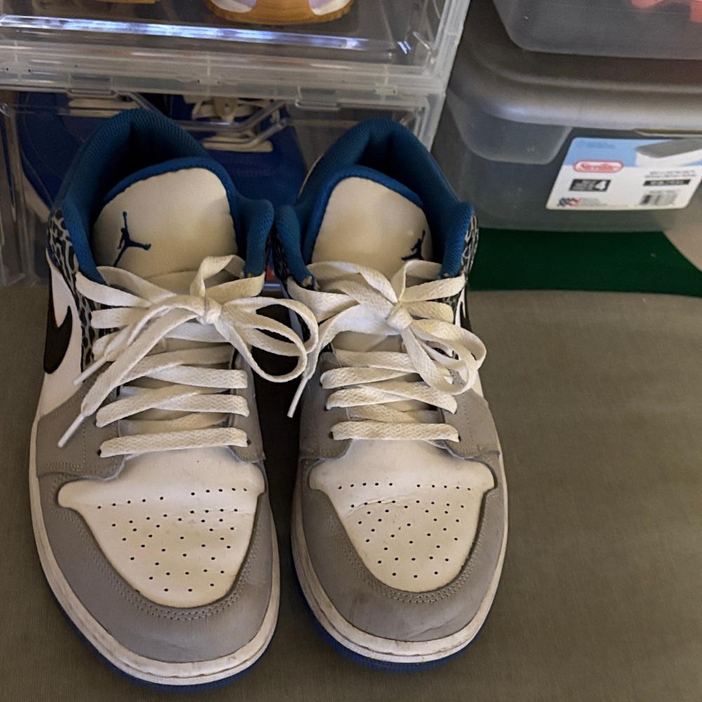 Jordan Sneakers White and Gray with Blue Accents